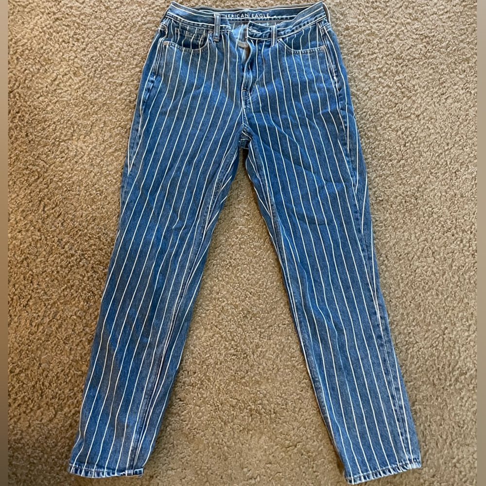 American Eagle Blue Pinstripe Mom Jean size 4